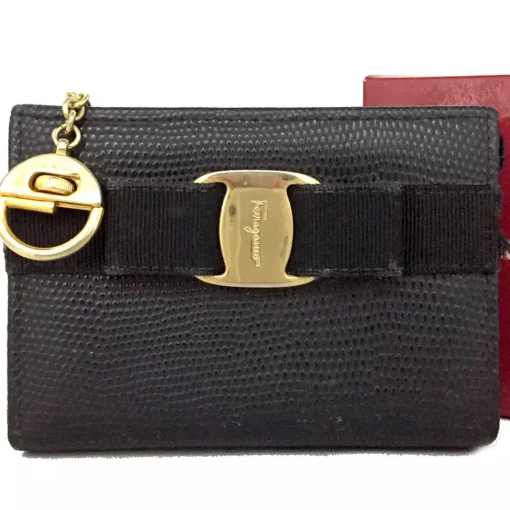 Authentic Salvatore Ferragamo Vara Ribbon Leather Cosmetic Pouch Bag Black - Picture 1 of 11